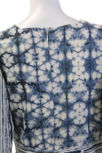 Not So Serious Womens Back Zip 3/4 Sleeve Abstract Dress Blue White Size Small