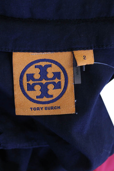 Tory Burch WOmens Cotton V-Neck Long Sleeve Pullover Blouse Top Navy Size 2