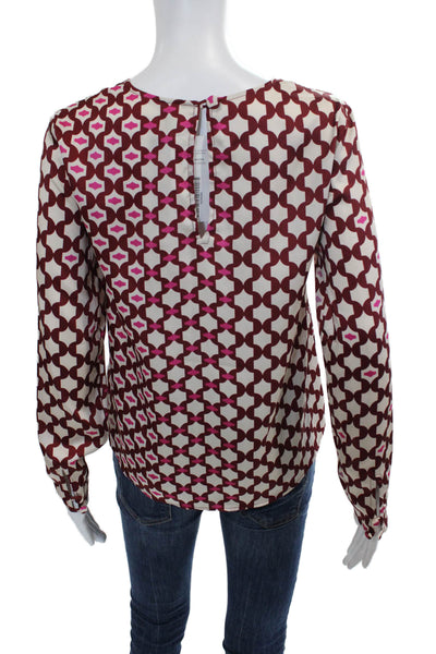 MNG Womens Printed Crew Neck Long Sleeve Blouse Top Red Multi Size 4