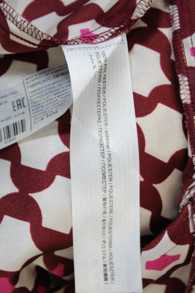 MNG Womens Printed Crew Neck Long Sleeve Blouse Top Red Multi Size 4