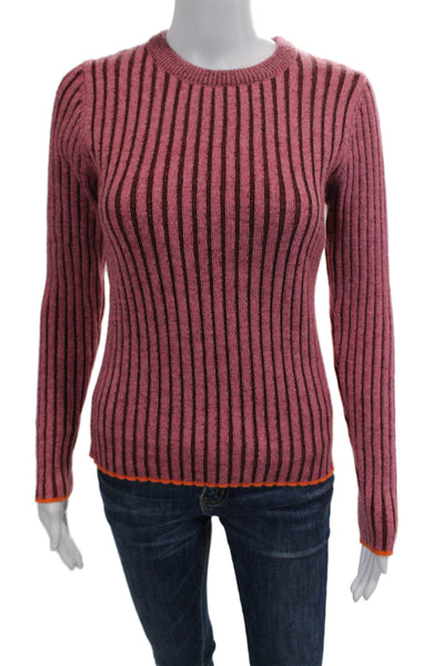 Hailey Womens Two Tone Ribbed Crew Neck Sweater Top Pink Size S