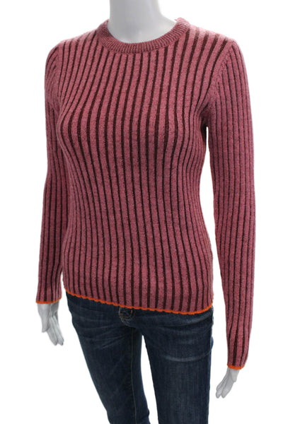 Hailey Womens Two Tone Ribbed Crew Neck Sweater Top Pink Size S