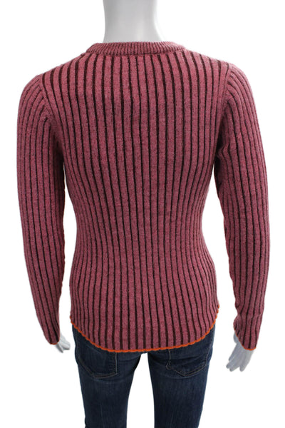 Hailey Womens Two Tone Ribbed Crew Neck Sweater Top Pink Size S