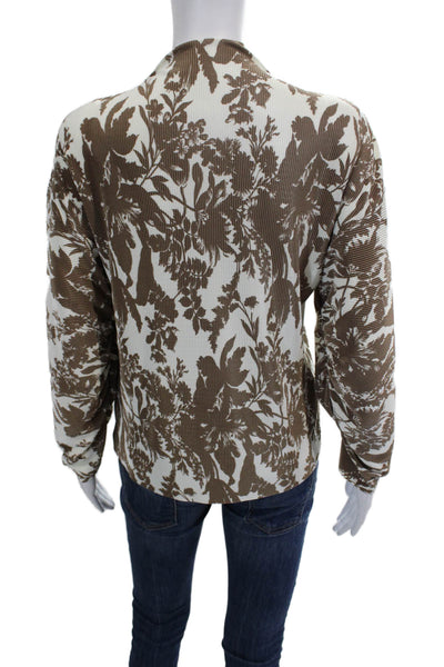 Goen. J Womens Pleated Floral Mock Neck Long Sleeve Blouse Top Brown Size 6