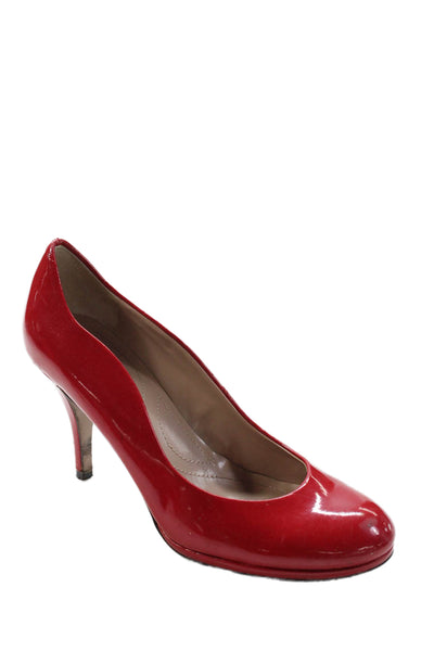 Tahari Womens Patent Leather Round Toe Slip On Stiletto Heels Pumps Red Size 8