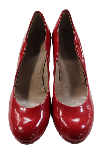 Tahari Womens Patent Leather Round Toe Slip On Stiletto Heels Pumps Red Size 8