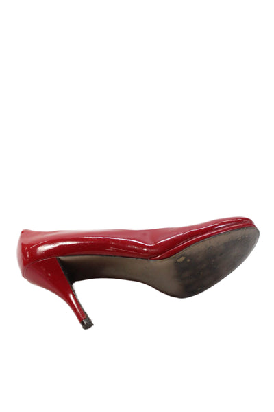 Tahari Womens Patent Leather Round Toe Slip On Stiletto Heels Pumps Red Size 8