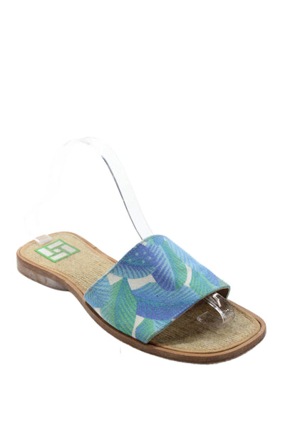 Manuel Canovas Womens Floral Print Slip On Open Toe Flat Sandals Blue Size 8
