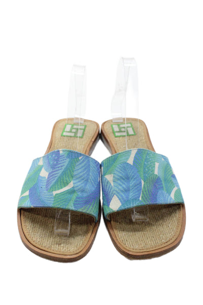 Manuel Canovas Womens Floral Print Slip On Open Toe Flat Sandals Blue Size 8