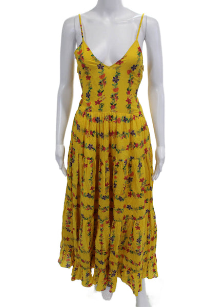 Carolina K Womens Back Zip Spaghetti Strap Floral Midi Dress Yellow Size Small