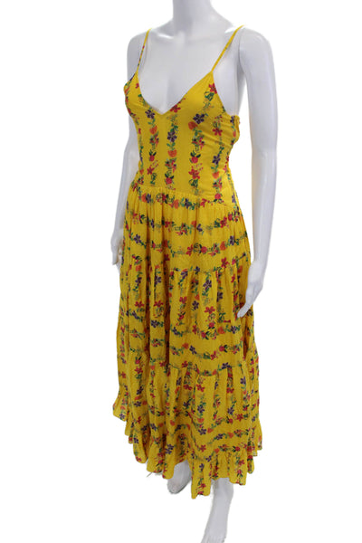 Carolina K Womens Back Zip Spaghetti Strap Floral Midi Dress Yellow Size Small