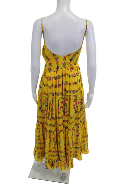 Carolina K Womens Back Zip Spaghetti Strap Floral Midi Dress Yellow Size Small