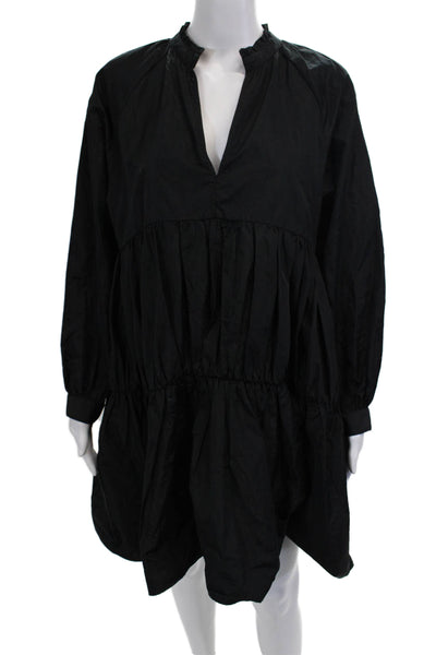 Sunday Best Womens Long Sleeve V Neck Knee Length Shift Dress Black Size Medium
