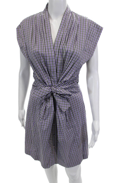 BCBGMAXAZRIA Womens Button Front Short Sleeve Plaid Dress Gray Purple Size 8