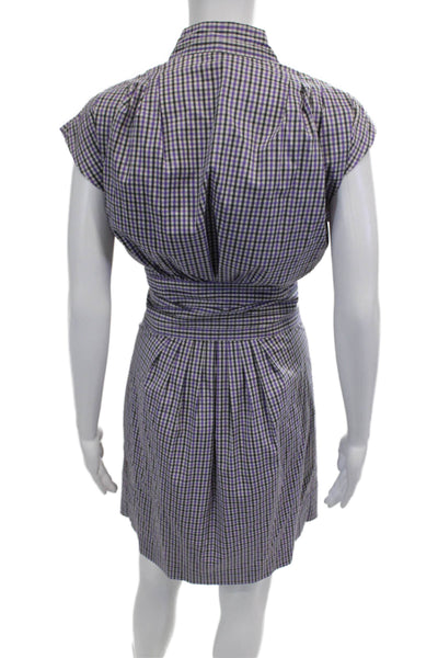 BCBGMAXAZRIA Womens Button Front Short Sleeve Plaid Dress Gray Purple Size 8