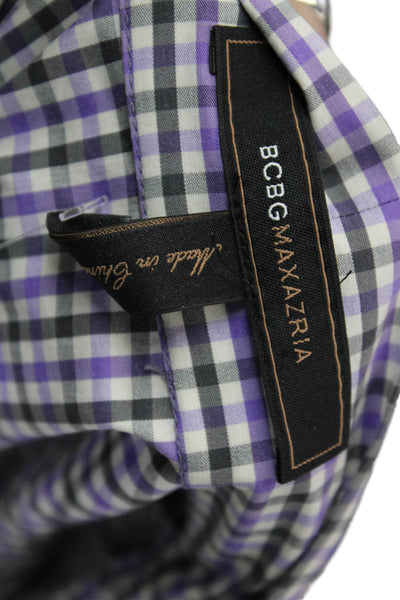 BCBGMAXAZRIA Womens Button Front Short Sleeve Plaid Dress Gray Purple Size 8