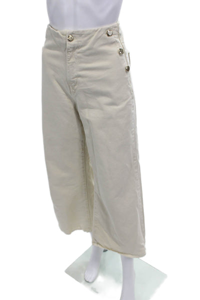 Zara Womens Zipper Fly Mid Rise Wide Leg Twill Pants Beige Cotton Size 4