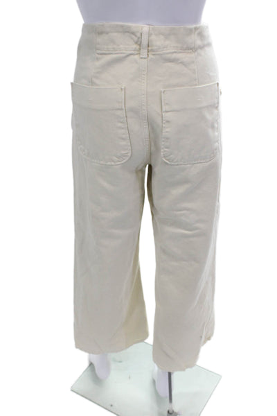 Zara Womens Zipper Fly Mid Rise Wide Leg Twill Pants Beige Cotton Size 4