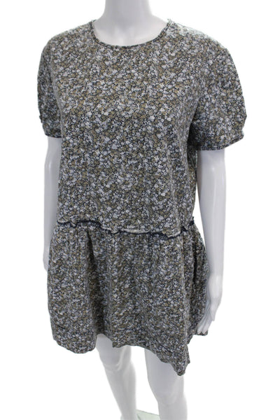 Gap Womens Back Zip Short Sleeve Crew Neck Floral Dress Navy Multi Size Small