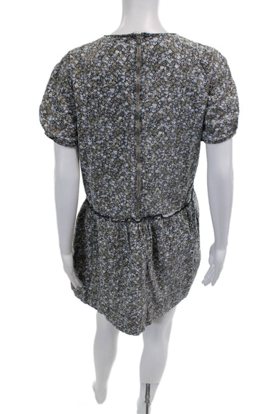 Gap Womens Back Zip Short Sleeve Crew Neck Floral Dress Navy Multi Size Small