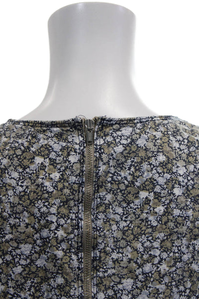 Gap Womens Back Zip Short Sleeve Crew Neck Floral Dress Navy Multi Size Small