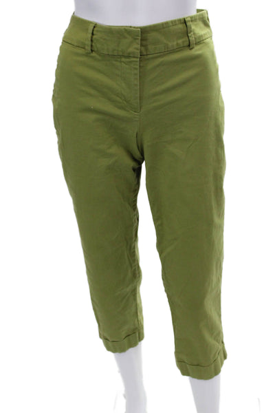 Ann Taylor Womens Zipper Fly Mid Rise Cropped Pants Green Cotton Size 4