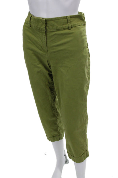 Ann Taylor Womens Zipper Fly Mid Rise Cropped Pants Green Cotton Size 4