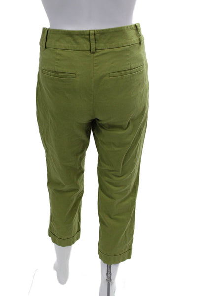 Ann Taylor Womens Zipper Fly Mid Rise Cropped Pants Green Cotton Size 4