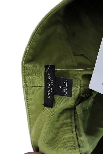 Ann Taylor Womens Zipper Fly Mid Rise Cropped Pants Green Cotton Size 4