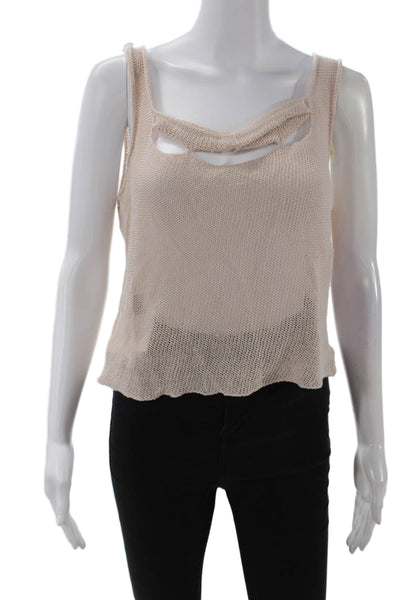 Shi Womens Cut Out Pullover Knit Tank Top Beige Size M