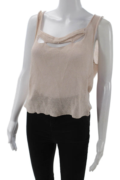 Shi Womens Cut Out Pullover Knit Tank Top Beige Size M