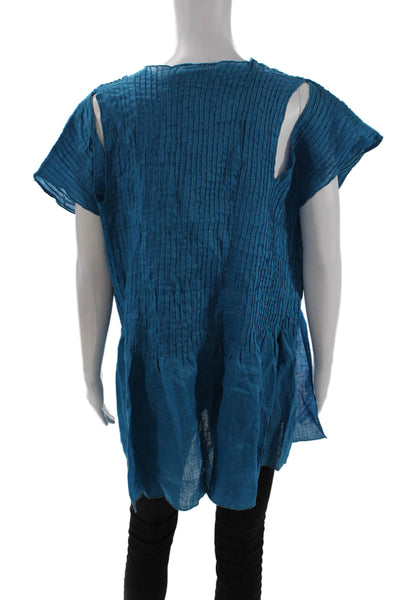 Shi Womens Linen Pleated Open Front Vest Blue Size OS