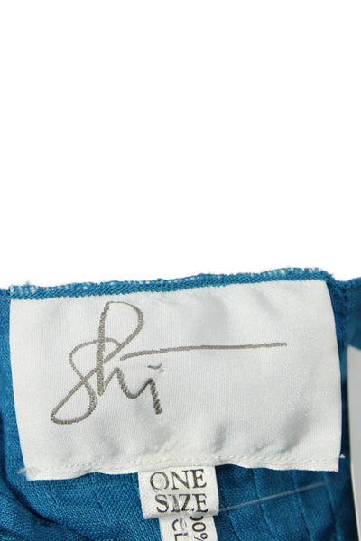 Shi Womens Linen Pleated Open Front Vest Blue Size OS