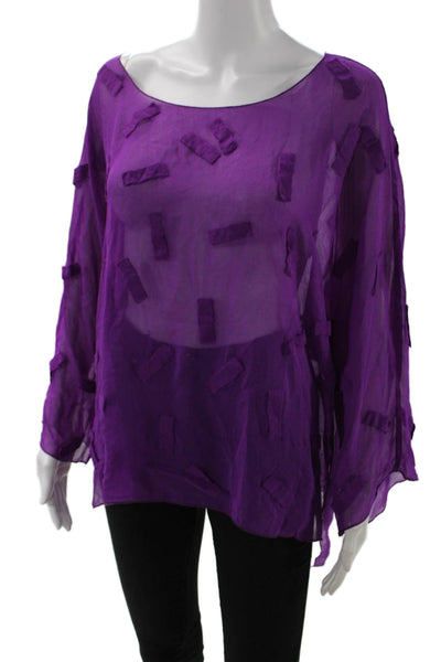 Shi Shi Womens Sheer Geometric Long Sleeve Blouse Top Purple Size OS