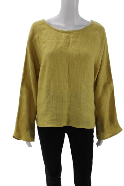 Little Lies Womens Woven Long Sleeve Pullover Blouse Top Yellow Size S