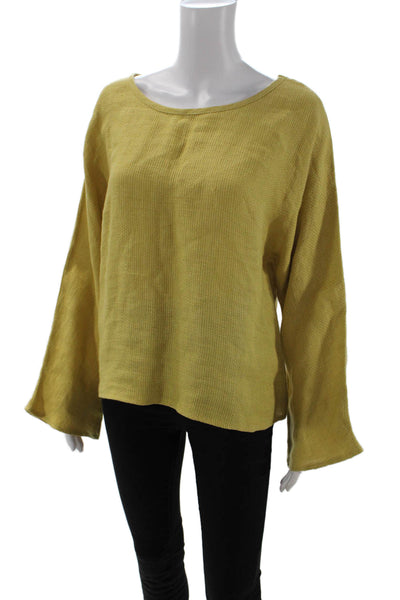 Little Lies Womens Woven Long Sleeve Pullover Blouse Top Yellow Size S