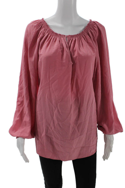 Soler Womens Silk V-Neck Long Sleeve Pullover Blouse Top Pink Size M/L