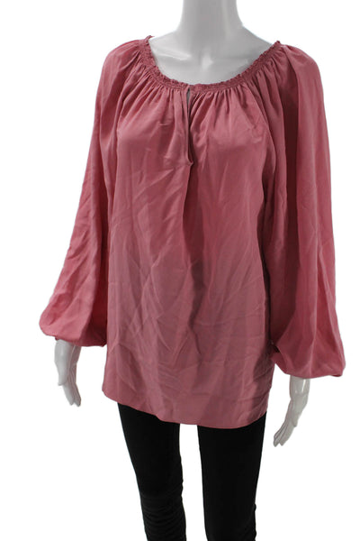 Soler Womens Silk V-Neck Long Sleeve Pullover Blouse Top Pink Size M/L
