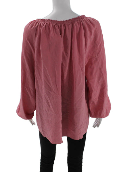 Soler Womens Silk V-Neck Long Sleeve Pullover Blouse Top Pink Size M/L