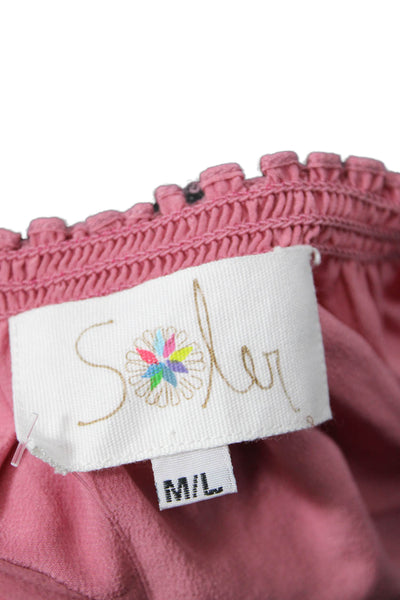 Soler Womens Silk V-Neck Long Sleeve Pullover Blouse Top Pink Size M/L