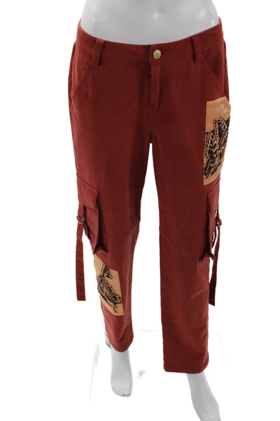 Hellessy Womens High Rise Slim Leg Cargo Jeans Clay Brown Cotton Size 32