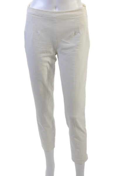 J Crew Womens Side Zip High Rise Straight Cropped Pants White Cotton Size 2