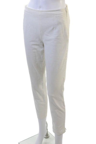 J Crew Womens Side Zip High Rise Straight Cropped Pants White Cotton Size 2