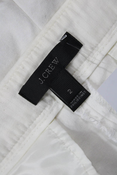 J Crew Womens Side Zip High Rise Straight Cropped Pants White Cotton Size 2