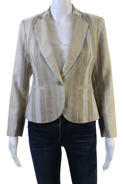 Lafayette 148 New York Womens Single Button Striped Blazer Jacket Brown Size 2