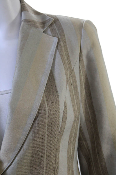 Lafayette 148 New York Womens Single Button Striped Blazer Jacket Brown Size 2
