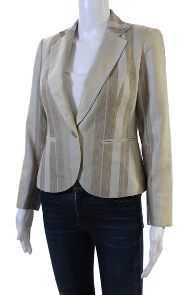 Lafayette 148 New York Womens Single Button Striped Blazer Jacket Brown Size 2