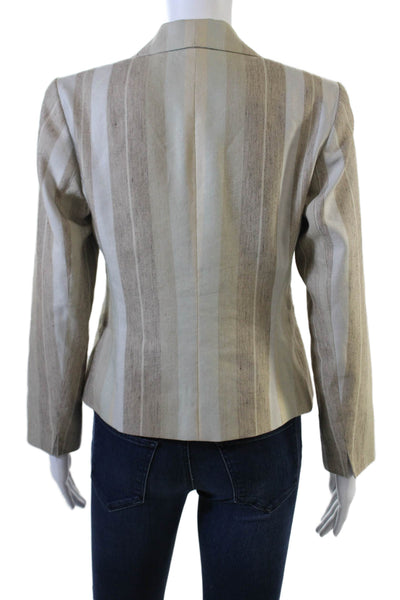 Lafayette 148 New York Womens Single Button Striped Blazer Jacket Brown Size 2