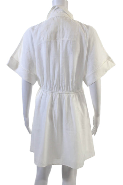 One N More Womens Short Sleeve Collared Mini Shirt Dress White Cotton Size Large