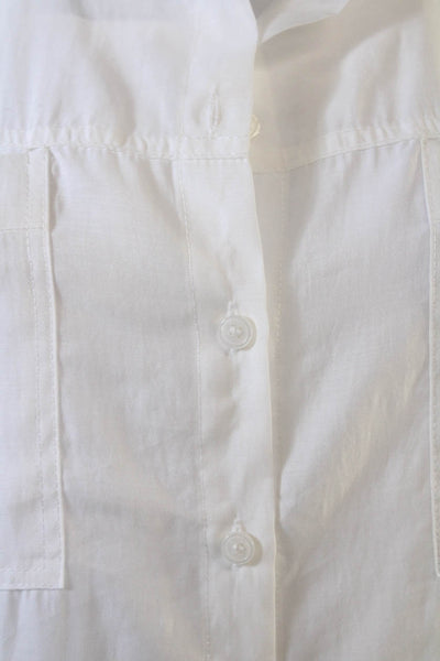 One N More Womens Short Sleeve Collared Mini Shirt Dress White Cotton Size Large